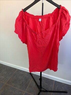 Old Navy Coral-Red Pheasant Short Sleeved Blouse